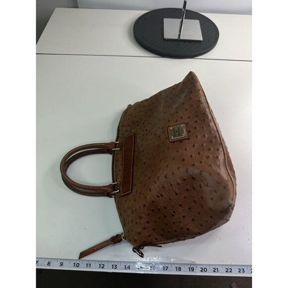 DAMAGED Dooney & Bourke Ostrich Domed Leather Satchel Cognac Handbag - Picture 5 of 11